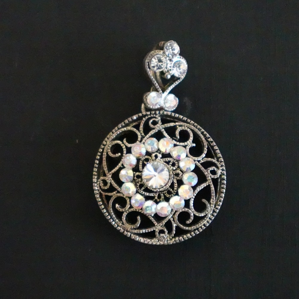 Lia Sophia Blue Evasion Pendant Silver Tone Aurora Borealis Crystal Filigree